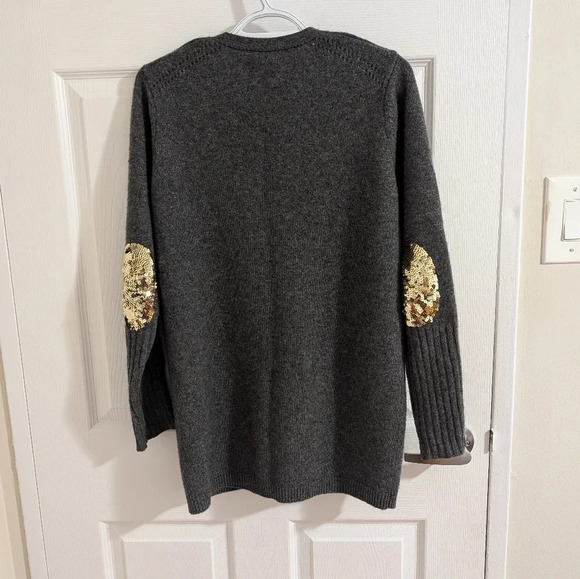 WYSE  LONDON Grey 30% Cashmere 70% Wool V Neck  Gold Sequined Sweater Size S/M - Picture 4 of 14